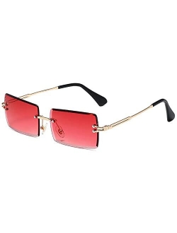 LASPOR Retro Rimless Rectangle Sunglasses for Women Men Tinted Lens Gold Metal Frameless Vintage Square Glasses