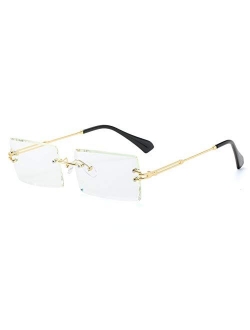 LASPOR Retro Rimless Rectangle Sunglasses for Women Men Tinted Lens Gold Metal Frameless Vintage Square Glasses