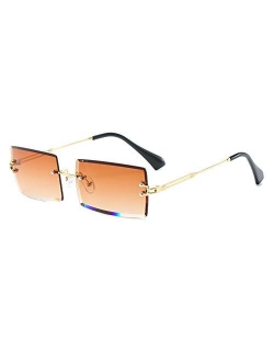 LASPOR Retro Rimless Rectangle Sunglasses for Women Men Tinted Lens Gold Metal Frameless Vintage Square Glasses