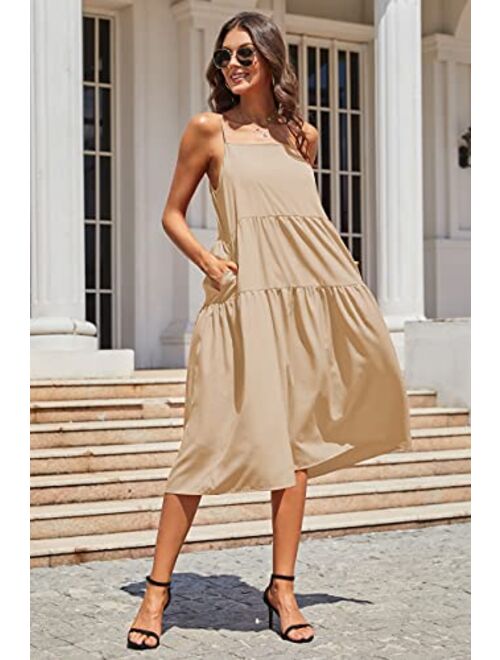 CMZ2005 Womens Casual Summer Drapey Beach Dress Adjustable Spaghetti Straps Loose Dress with Pockets 71975