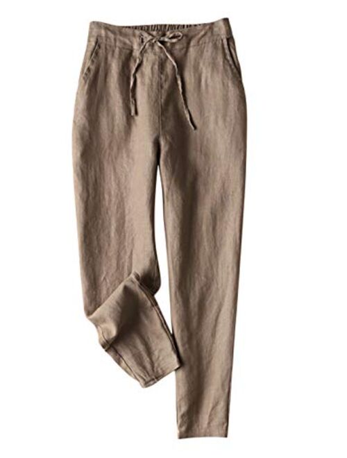 Yeokou Women's Casual Loose Solid Color Elastic Waist Cropped Cotton Pants