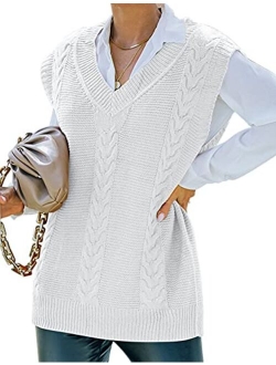 Yeokou Womens Sweater Vest Y2k Casual Sleeveless V Neck Cable Knit Vest Tops