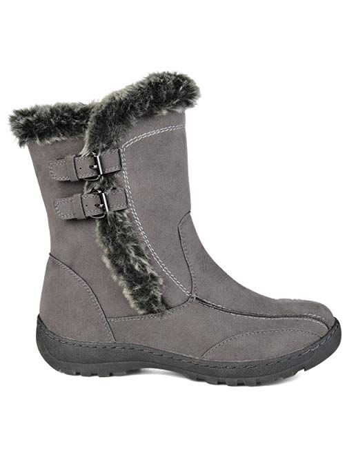 Brinley Co. Womens Faux Fur Trim Tread Sole Winter Boot