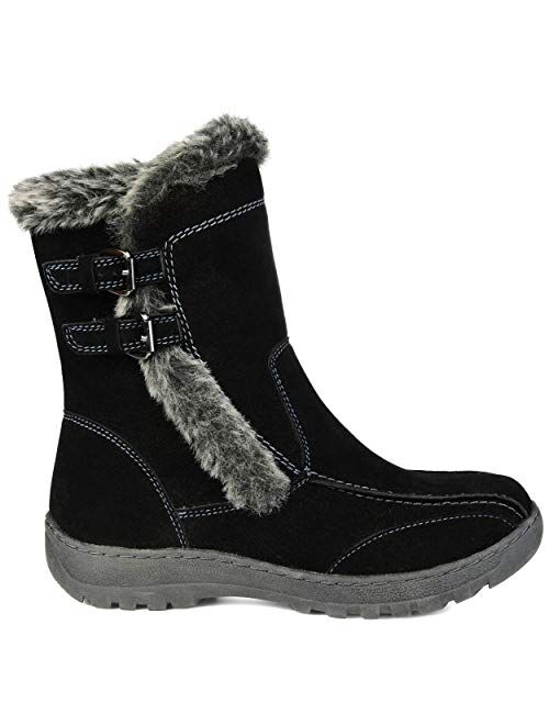 Brinley Co. Womens Faux Fur Trim Tread Sole Winter Boot