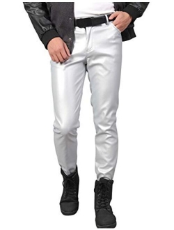 Yeokou Mens Business Casual High Waist Straight Leg PU Faux Leather Biker Pants