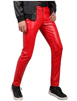 Yeokou Mens Business Casual High Waist Straight Leg PU Faux Leather Biker Pants