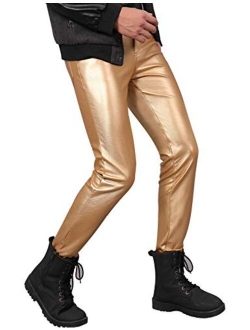 Yeokou Mens Business Casual High Waist Straight Leg PU Faux Leather Biker Pants