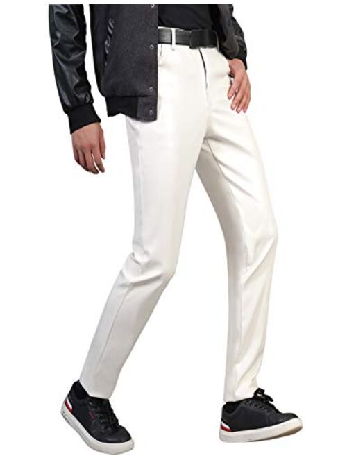 Yeokou Mens Business Casual High Waist Straight Leg PU Faux Leather Biker Pants