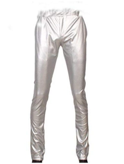 Yeokou Mens Clubwear Cosplay Thin Straight Fit Stretch Moto PU Faux Leather Pants