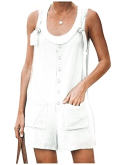 Yeokou Women's Casual Summer Cotton Linen Rompers Overalls Jumpsuit Shorts