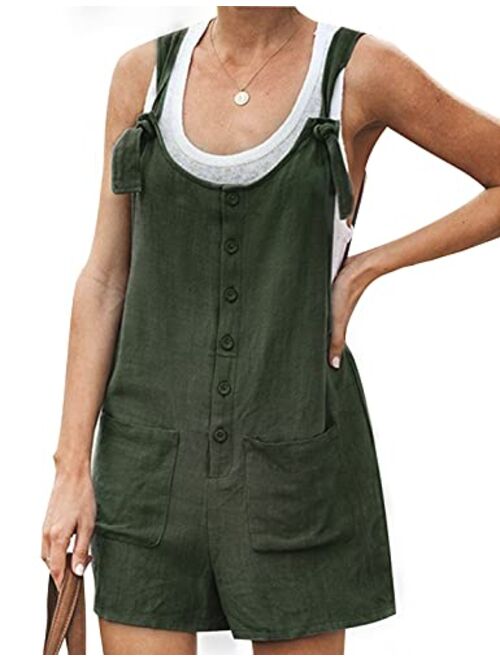 Yeokou Women's Casual Summer Cotton Linen Rompers Overalls Jumpsuit Shorts