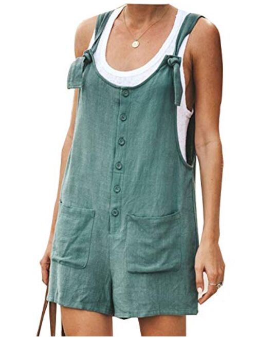 Yeokou Women's Casual Summer Cotton Linen Rompers Overalls Jumpsuit Shorts