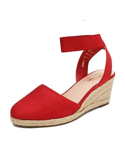 Women's Elastic Ankle Strap Espadrilles Wedge Sandals