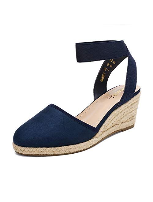 DREAM PAIRS Women's Elastic Ankle Strap Espadrilles Wedge Sandals