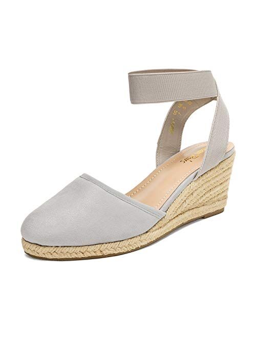 DREAM PAIRS Women's Elastic Ankle Strap Espadrilles Wedge Sandals