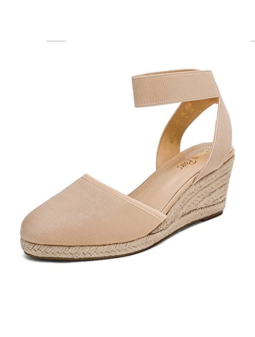 DREAM PAIRS Women's Elastic Ankle Strap Espadrilles Wedge Sandals