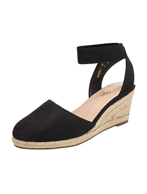 DREAM PAIRS Women's Elastic Ankle Strap Espadrilles Wedge Sandals