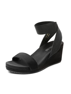 Women's Elastica Ankle Strap Open Toe Platform Wedge Sandals