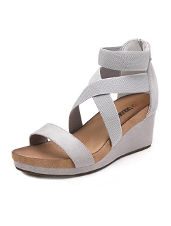 Women's Elastica Ankle Strap Open Toe Platform Wedge Sandals