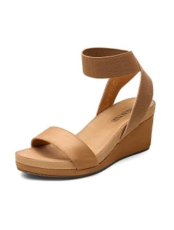 Women's Elastica Ankle Strap Open Toe Platform Wedge Sandals