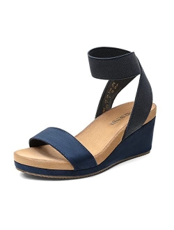 Women's Elastica Ankle Strap Open Toe Platform Wedge Sandals