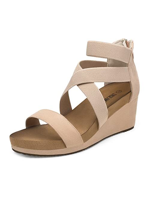 DREAM PAIRS Women's Elastica Ankle Strap Open Toe Platform Wedge Sandals