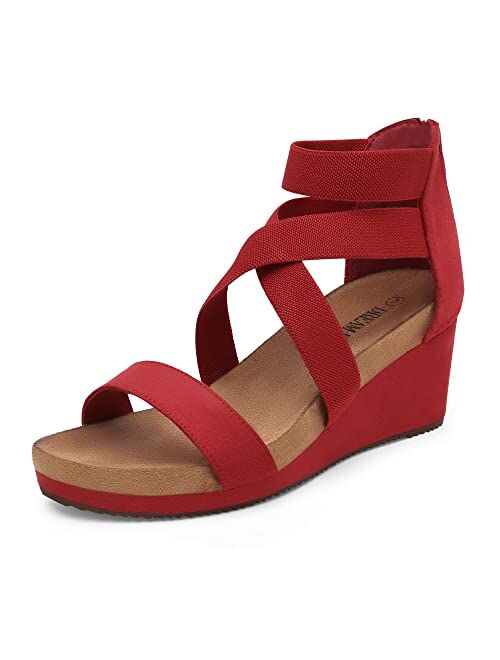 DREAM PAIRS Women's Elastica Ankle Strap Open Toe Platform Wedge Sandals