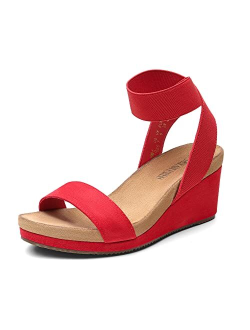 DREAM PAIRS Women's Elastica Ankle Strap Open Toe Platform Wedge Sandals