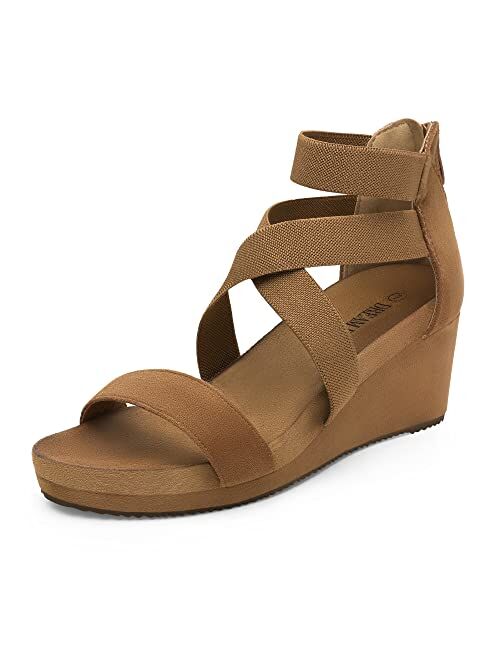 DREAM PAIRS Women's Elastica Ankle Strap Open Toe Platform Wedge Sandals