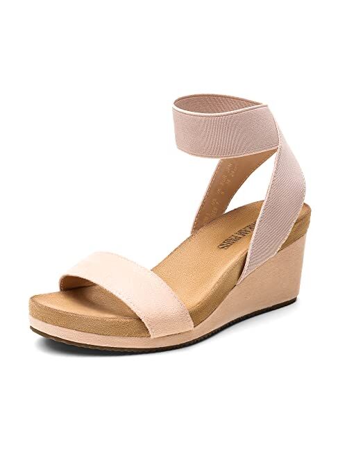 DREAM PAIRS Women's Elastica Ankle Strap Open Toe Platform Wedge Sandals