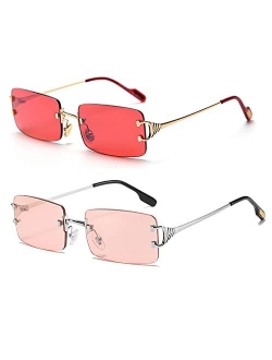 SDinm Rimless Sunglasses 90s Frameless Rectangle Tinted Lens Eyewear Candy Color Glasses for Women Men