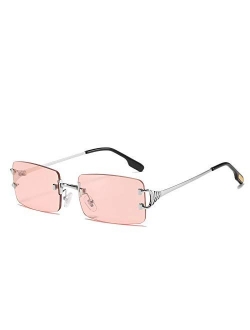 SDinm Rimless Sunglasses 90s Frameless Rectangle Tinted Lens Eyewear Candy Color Glasses for Women Men