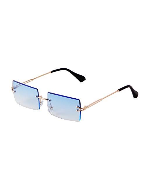 SDinm Rimless Sunglasses 90s Frameless Rectangle Tinted Lens Eyewear Candy Color Glasses for Women Men