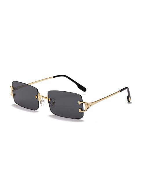 SDinm Rimless Sunglasses 90s Frameless Rectangle Tinted Lens Eyewear Candy Color Glasses for Women Men