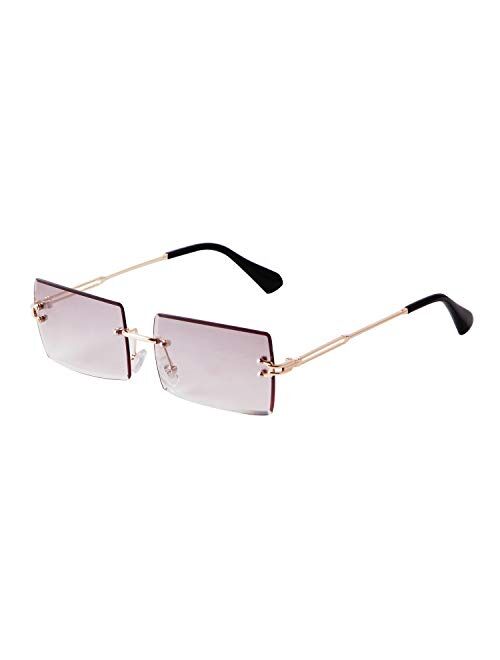 SDinm Rimless Sunglasses 90s Frameless Rectangle Tinted Lens Eyewear Candy Color Glasses for Women Men