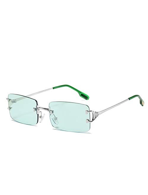 SDinm Rimless Sunglasses 90s Frameless Rectangle Tinted Lens Eyewear Candy Color Glasses for Women Men