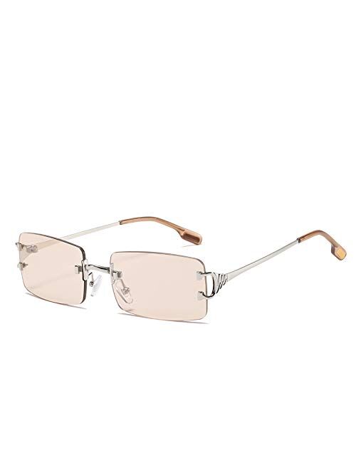 SDinm Rimless Sunglasses 90s Frameless Rectangle Tinted Lens Eyewear Candy Color Glasses for Women Men