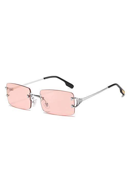 SDinm Rimless Sunglasses 90s Frameless Rectangle Tinted Lens Eyewear Candy Color Glasses for Women Men