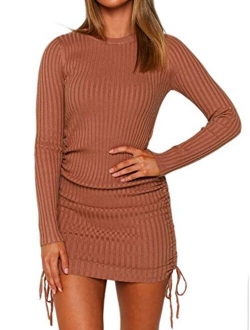 Just Quella Women's Long Sleeve Ribbed Sweater Dress Bodycon Pullover Pencil Dress