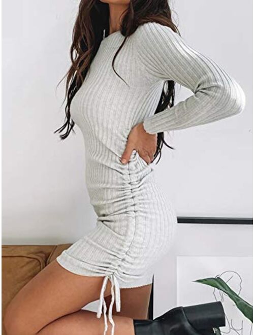 Just Quella Women's Long Sleeve Ribbed Sweater Dress Bodycon Pullover Pencil Dress