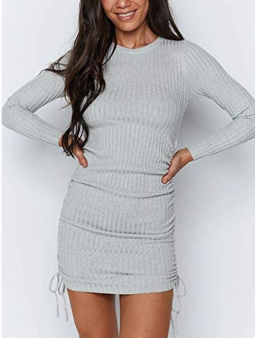 Just Quella Women's Long Sleeve Ribbed Sweater Dress Bodycon Pullover Pencil Dress