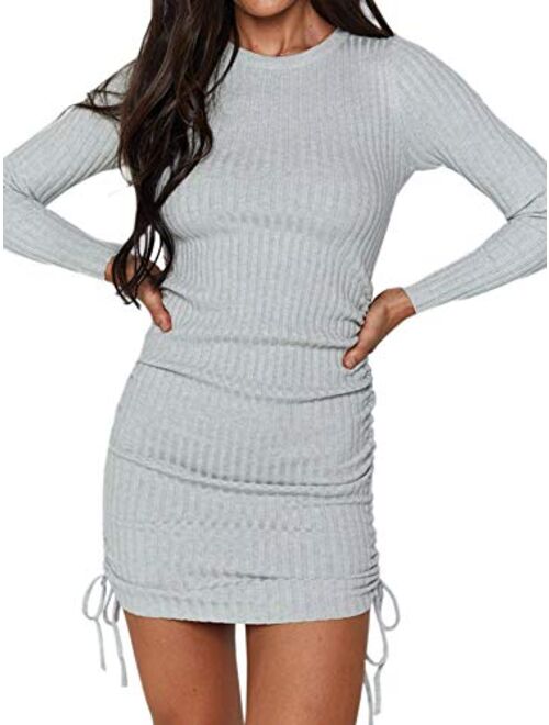 Just Quella Women's Long Sleeve Ribbed Sweater Dress Bodycon Pullover Pencil Dress