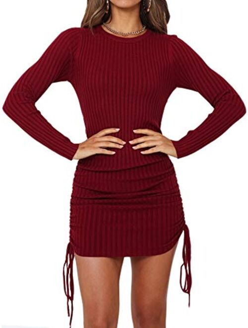 Just Quella Women's Long Sleeve Ribbed Sweater Dress Bodycon Pullover Pencil Dress