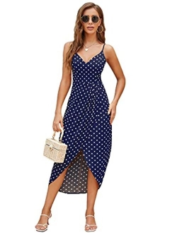 CMZ2005 Women's Spaghetti Straps Polka Dots Maxi Dresses Sexy Deep V Neck Sleeveless Backless Party Dress 71740