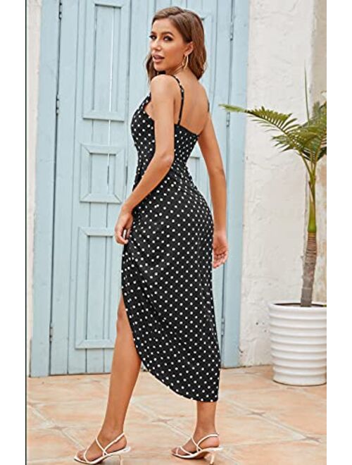 CMZ2005 Women's Spaghetti Straps Polka Dots Maxi Dresses Sexy Deep V Neck Sleeveless Backless Party Dress 71740