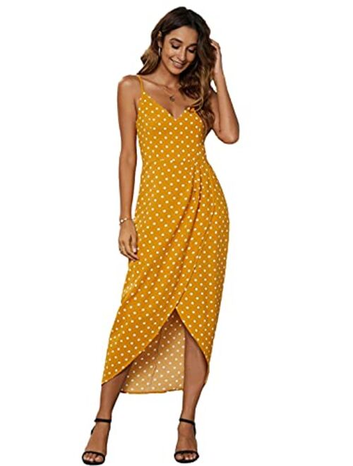 CMZ2005 Women's Spaghetti Straps Polka Dots Maxi Dresses Sexy Deep V Neck Sleeveless Backless Party Dress 71740