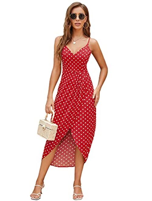 CMZ2005 Women's Spaghetti Straps Polka Dots Maxi Dresses Sexy Deep V Neck Sleeveless Backless Party Dress 71740