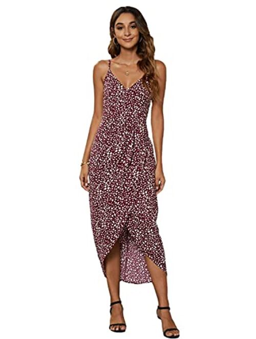 CMZ2005 Women's Spaghetti Straps Polka Dots Maxi Dresses Sexy Deep V Neck Sleeveless Backless Party Dress 71740