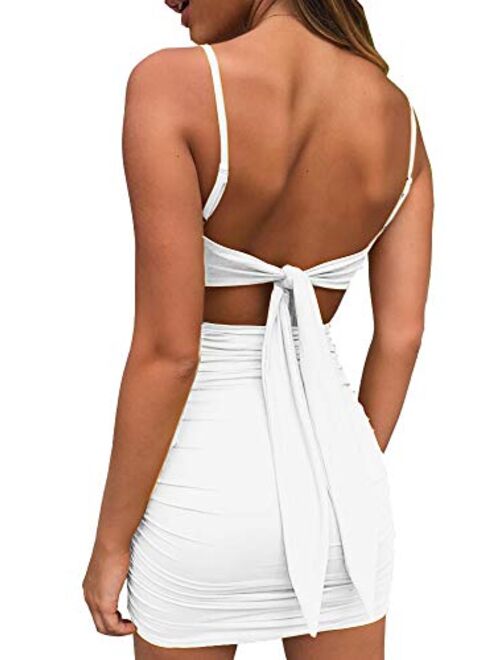 Just Quella Women Adjustable Straps Mustard Mini Bodycon Dress Sleeveless Sexy Backless Long Tie Up on Back Party Dress