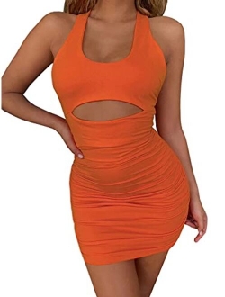 Just Quella Womens Halterneck Sleeveless Bodyocn Mini Dress Sexy Night Out Dresses